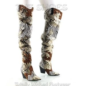 Thigh high Western slouch cowboy boots Animal